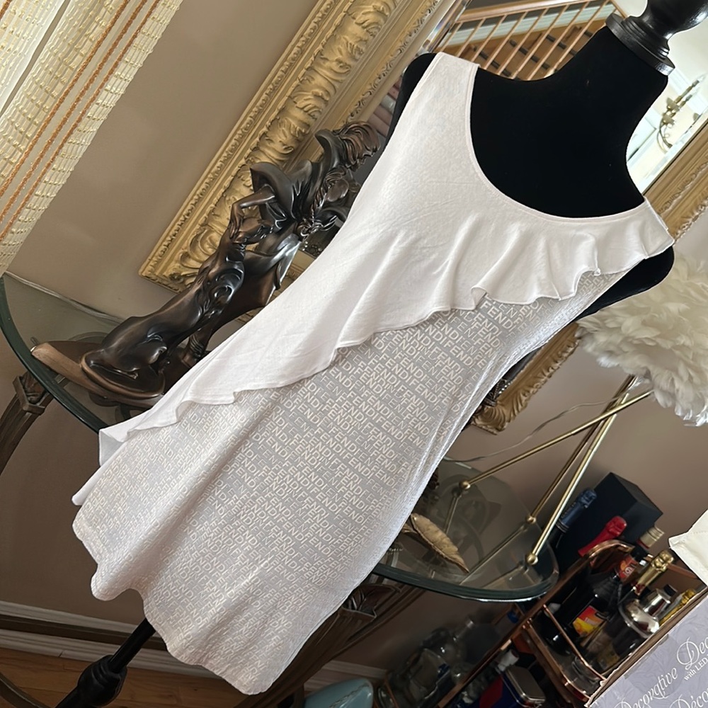 FENDI logo white ruffle top